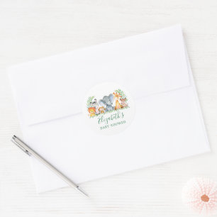 Safari Animals Baby Shower Green Envelope Seals