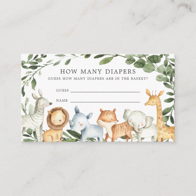 Safari Animals Baby Shower Guess How Many Diapers Enclosure Card (Front)