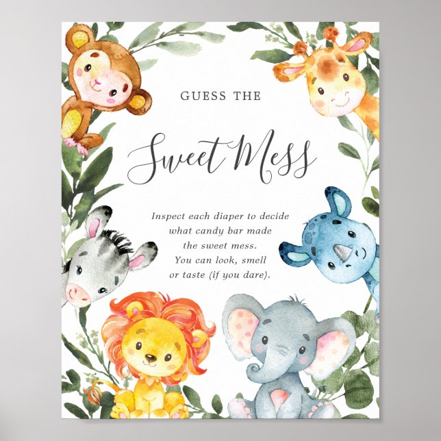 Safari Animals Baby Shower Guess The Sweet Mess Poster (Front)