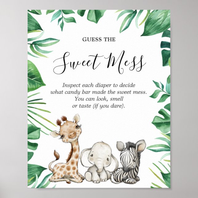 Safari Animals Baby Shower Guess The Sweet Mess Poster (Front)