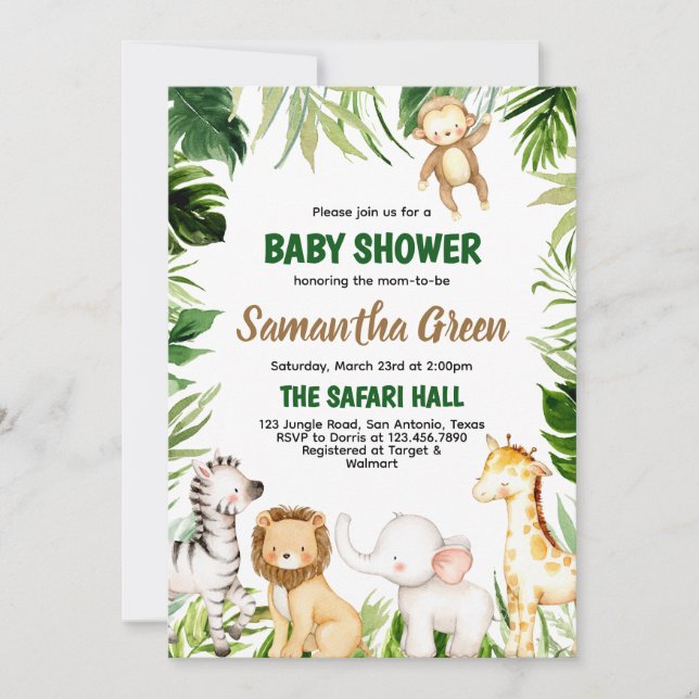 Safari Animals Baby Shower Invitation (Front)