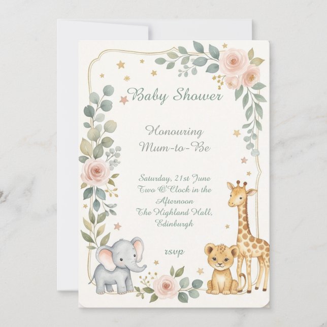 Safari Animals Baby Shower Invitation (Front)