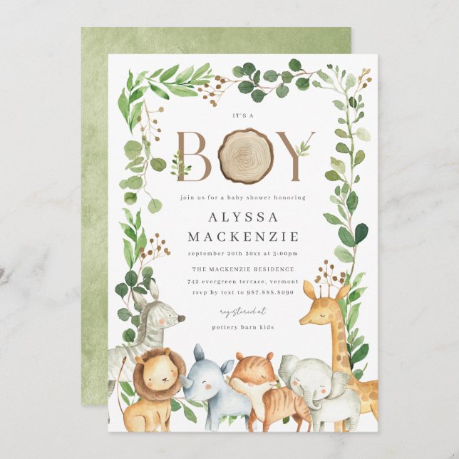 Safari Animals Baby Shower Invitation (Front/Back)
