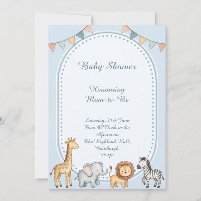 Safari Animals Baby Shower Invitation (Front)