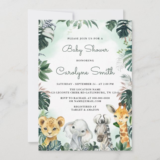 Safari Animals Baby Shower Invitation (Front)
