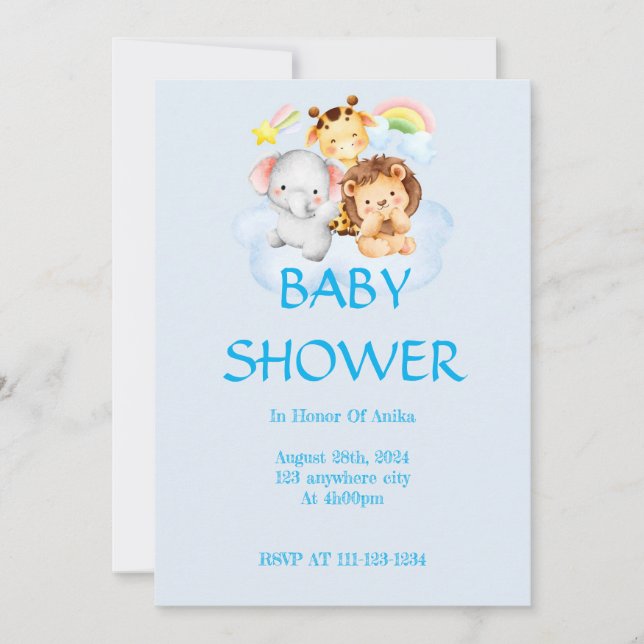 SAFARI ANIMALS BABY SHOWER INVITATION (Front)