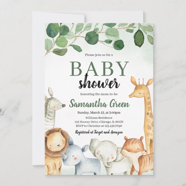 Safari Animals Baby Shower Invitation (Front)