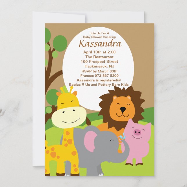 Safari Animals Baby Shower Invitation (Front)