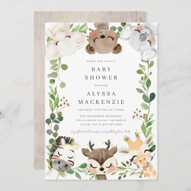 Safari Animals Baby Shower Invitation (Front/Back)