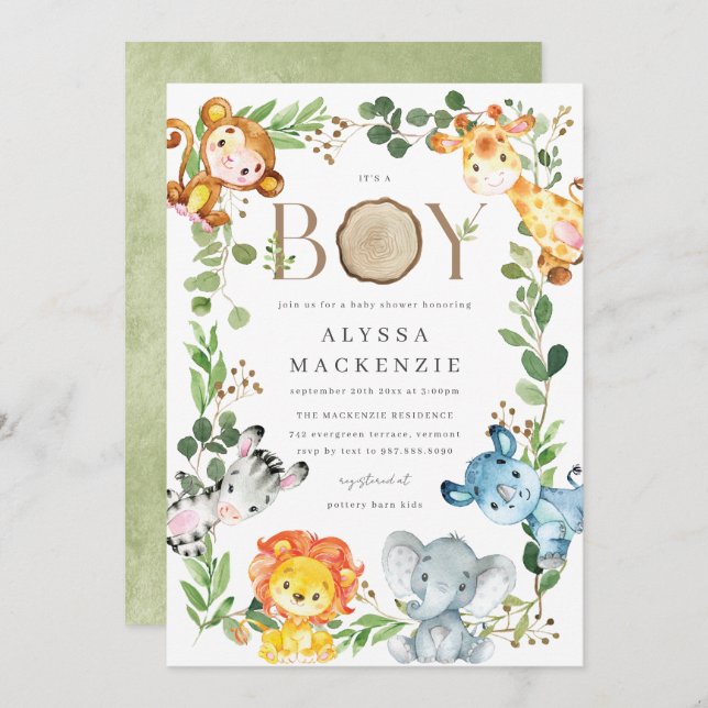 Safari Animals Baby Shower Invitation (Front/Back)
