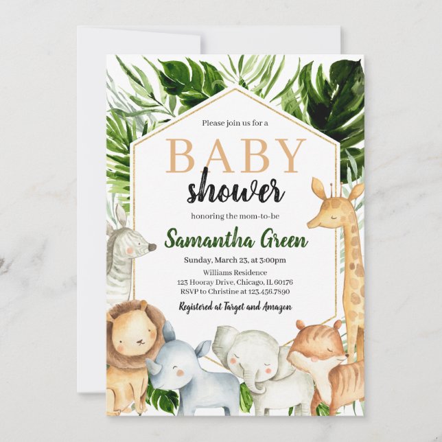 Safari Animals Baby Shower Invitation (Front)