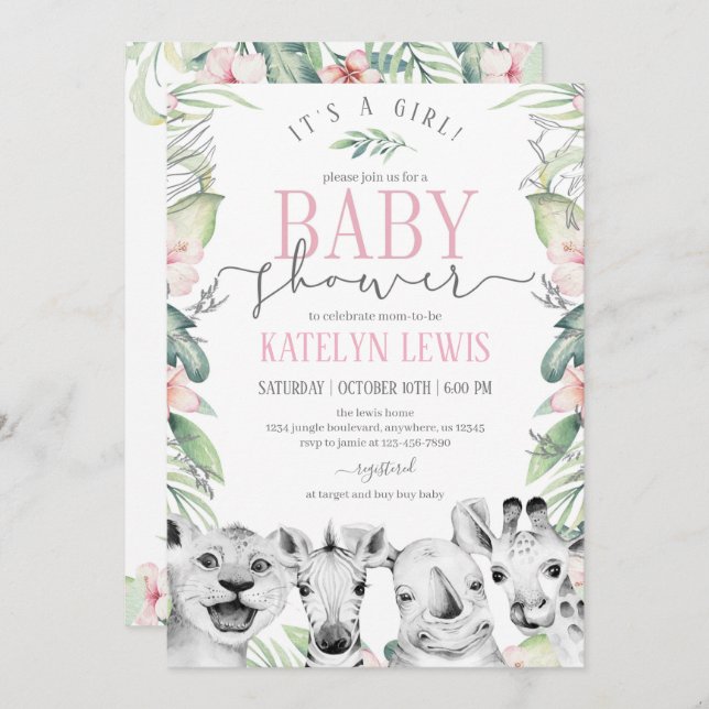 Safari Animals Baby Shower Invitation (Front/Back)