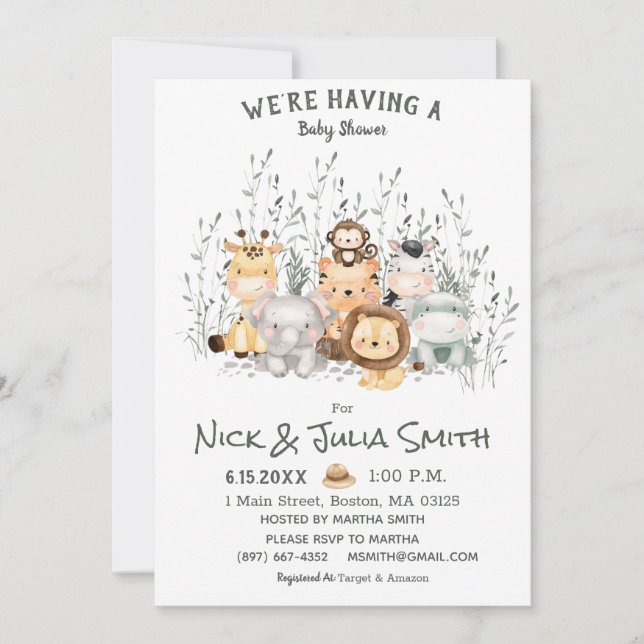 Safari Animals Baby Shower Invitation (Front)
