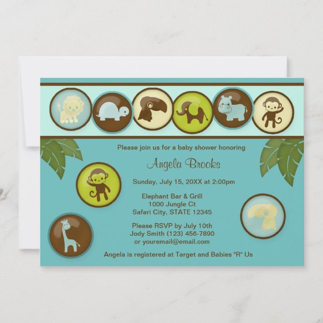 Safari Animals Baby Shower Invitation DDS (Front)