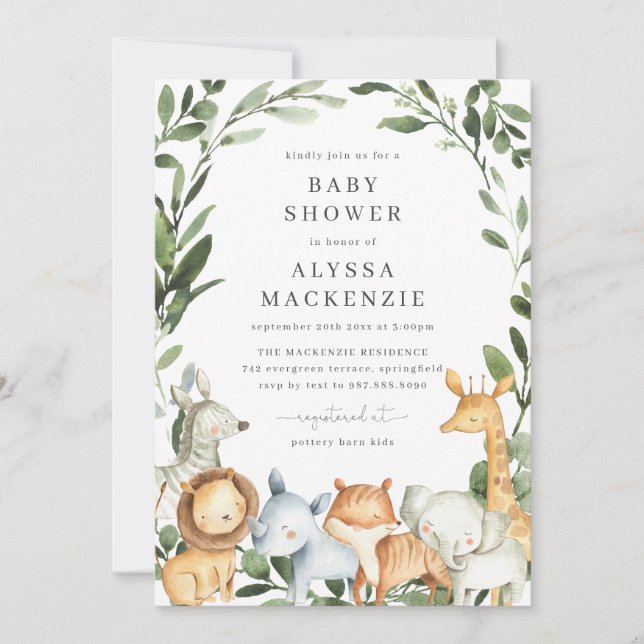 Safari Animals Baby Shower Invitation | Jungle (Front)