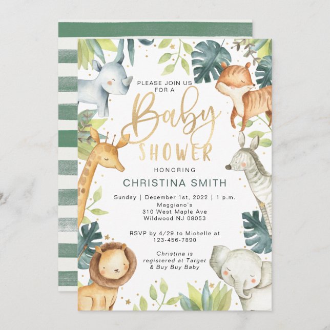 Safari Animals Baby Shower Invitations (Front/Back)