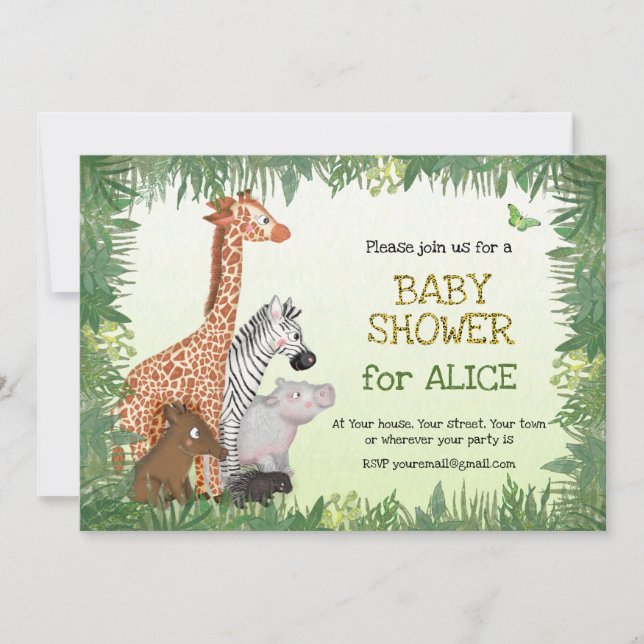 Safari animals baby shower invite (Front)