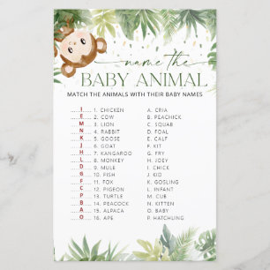 Safari Animals Baby Shower Name the Baby Animal