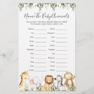 Safari Animals Baby Shower Name The Baby Animals