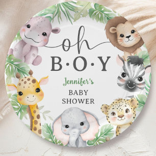 Safari Animals Baby Shower Oh Boy Cute Jungle Paper Plate