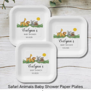 Safari Animals Baby Shower  Paper Plate
