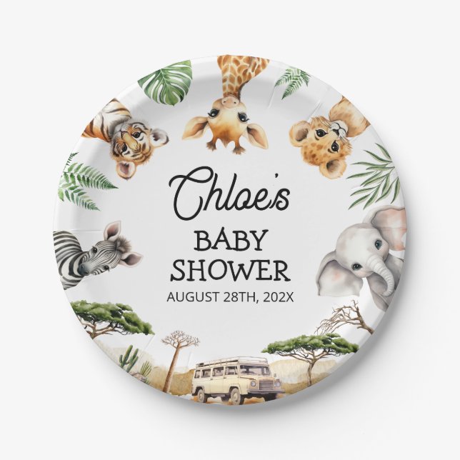 Safari Animals Baby Shower  Paper Plate (Front)