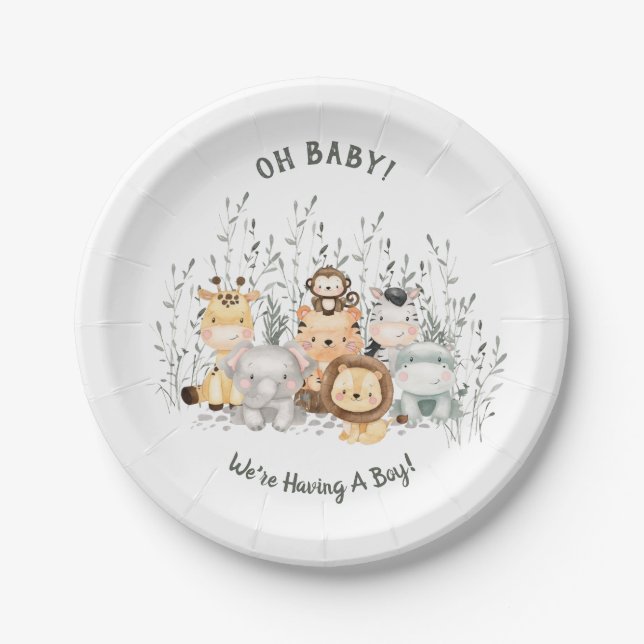 Safari Animals Baby Shower Paper Plates (Front)