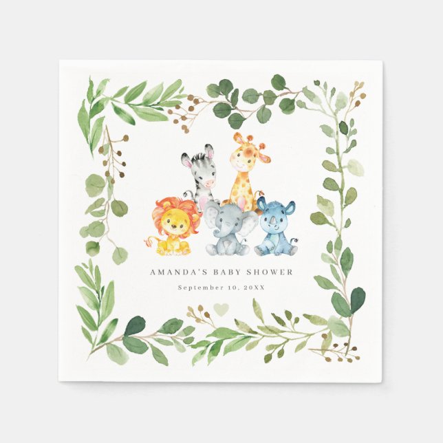 Safari Animals Baby Shower Party Paper Napkins (Front)