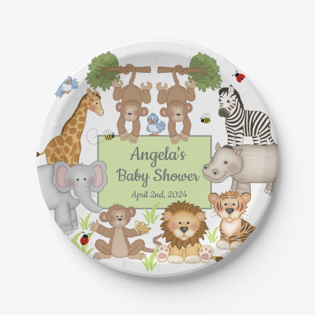 Safari Animals Baby Shower Party Table  Paper Plate (Front)