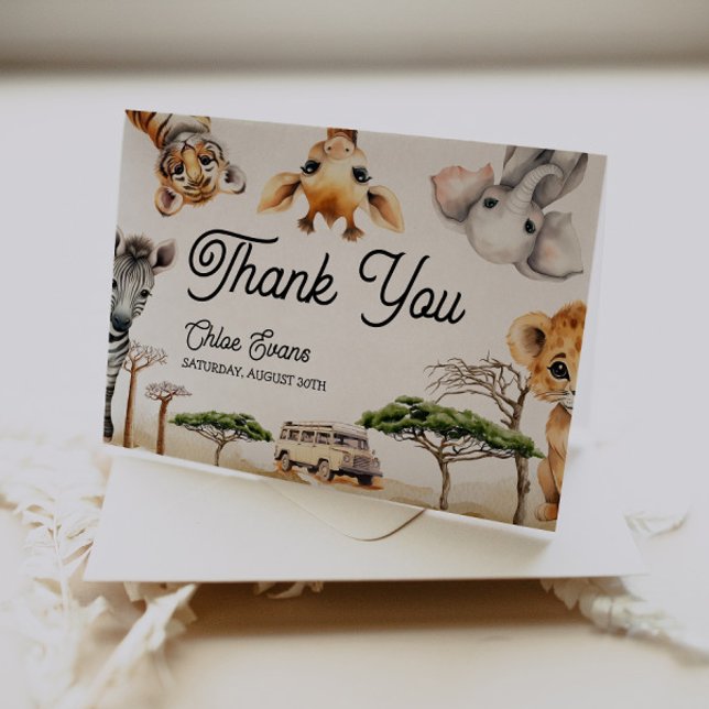 Safari Animals Baby Shower Thank You Card (Creator Uploaded)