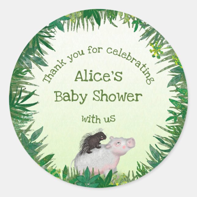 Safari animals baby shower thankyou round stickers (Front)