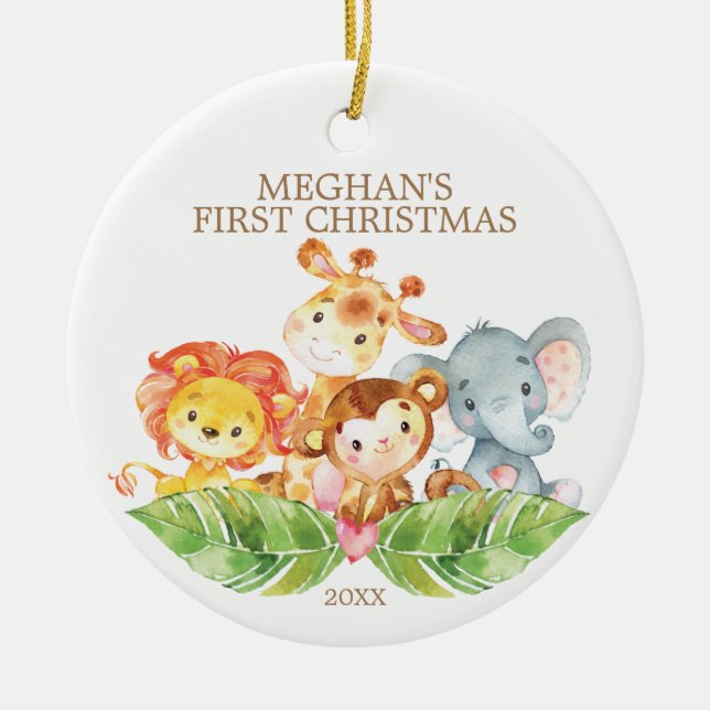 Safari Animals Baby's First Christmas Ornament (Front)
