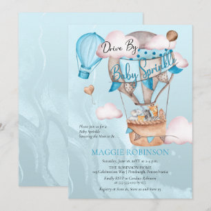 Safari Animals Balloons Drive By Boy Baby Sprinkle Invitation