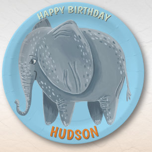 Safari animals birthday elephant boy paper plate