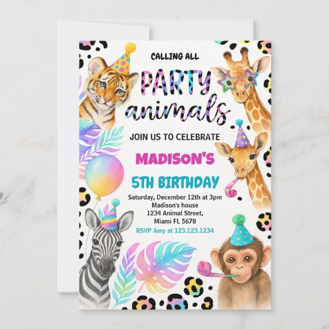 Safari Animals Birthday Invitation (Front)