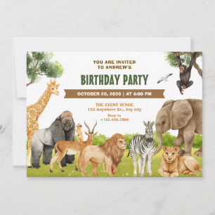 Safari animals birthday invitation