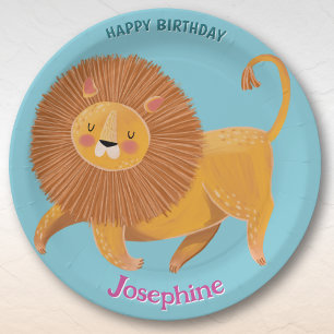 Safari animals birthday lion girl paper plate