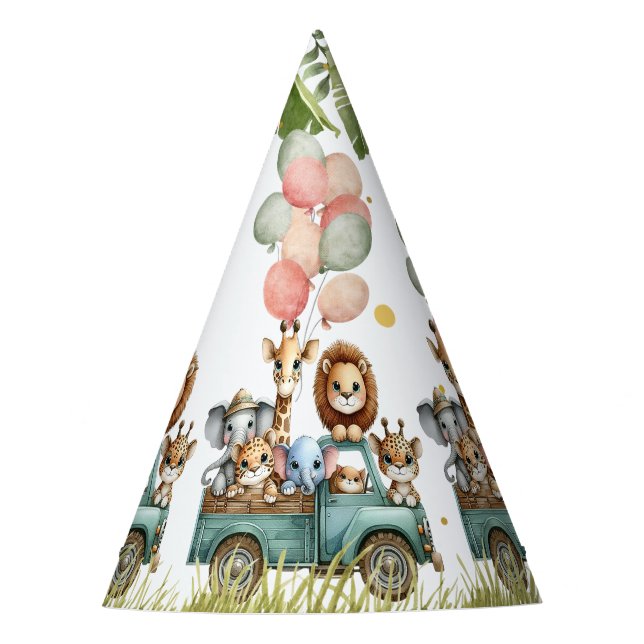 Safari Animals Birthday Party Hat (Front)