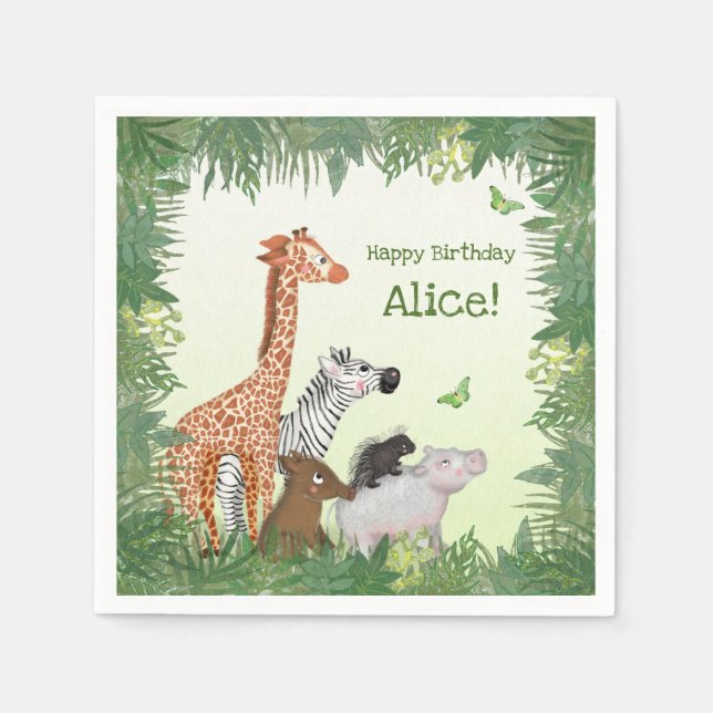 Safari animals birthday party napkins (Front)