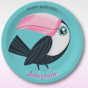 Safari animals birthday toucan girl paper plate