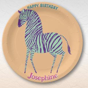 Safari animals birthday zebra girl paper plate