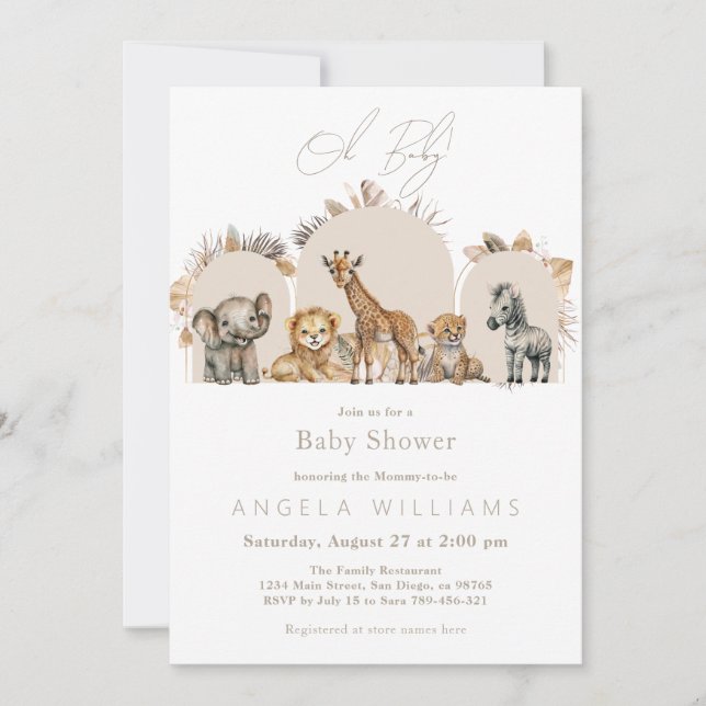 Safari Animals Boho Baby Shower with Book Request Invitation (Front)