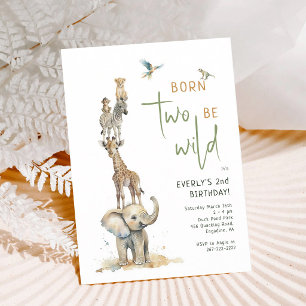 Safari Animals Born Wild 2nd Birthday Invitation