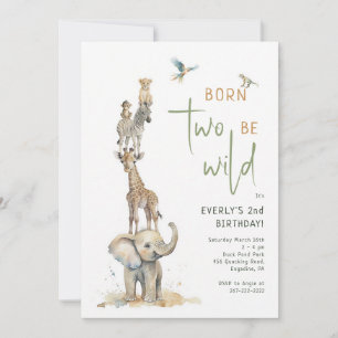 Safari Animals Born Wild 2nd Birthday Invitation
