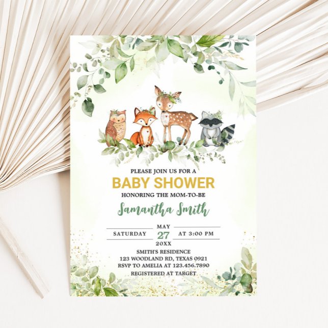 Safari Animals Botanical Baby Shower  Invitation (Greenery Safari Animals Baby Shower Invitaiton)