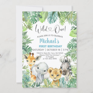 Safari animals boy 1st first birthday invite. invitation