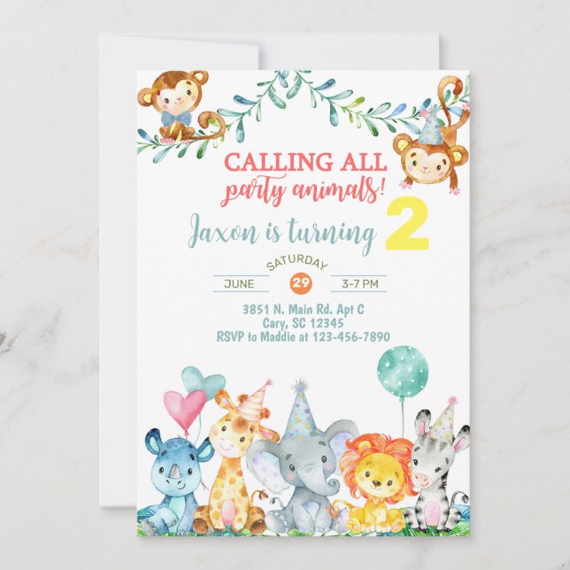 Safari animals boy 2nd birthday invitation. invita invitation (Front)