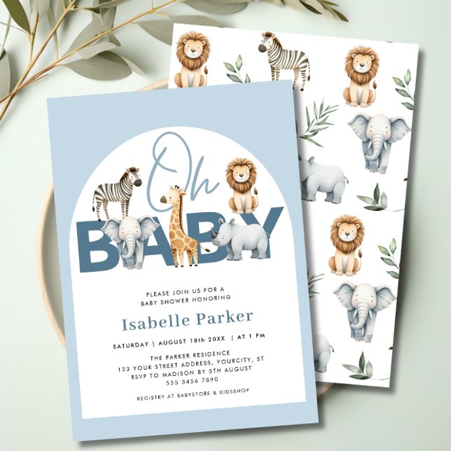 Safari Animals Boy Baby Shower  Invitation (Safari Animals Boy Baby Shower Invitation)