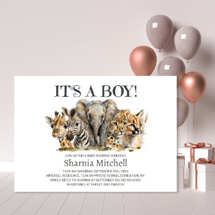 Safari Animals Boy Baby Shower Invitation