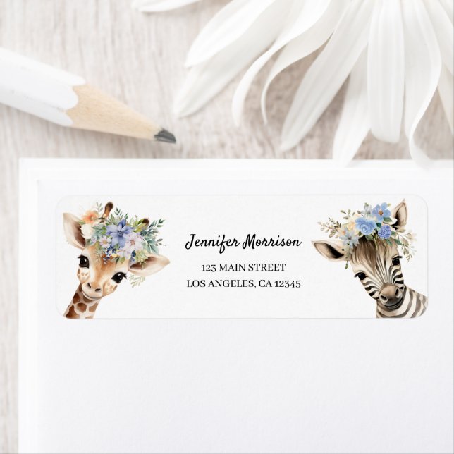 Safari Animals Boy Baby Shower Return Address (Insitu)